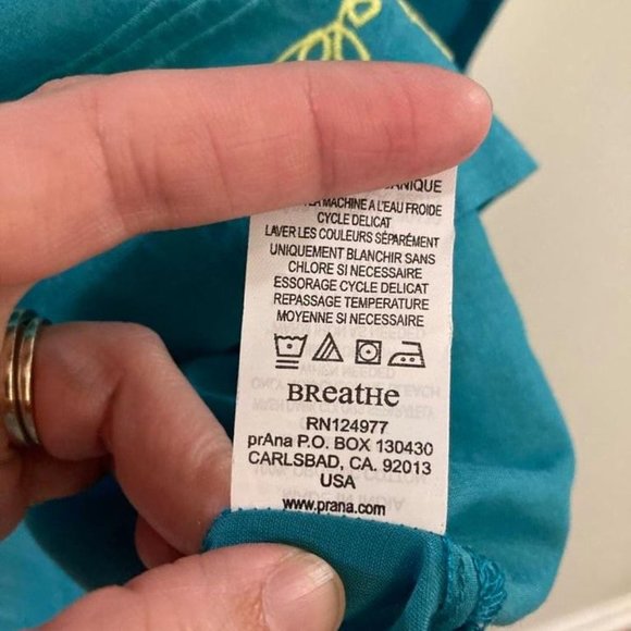PRANA Organic cotton Embroidered V-neck Tunic. Teal blue. Size S - Picture 6 of 7